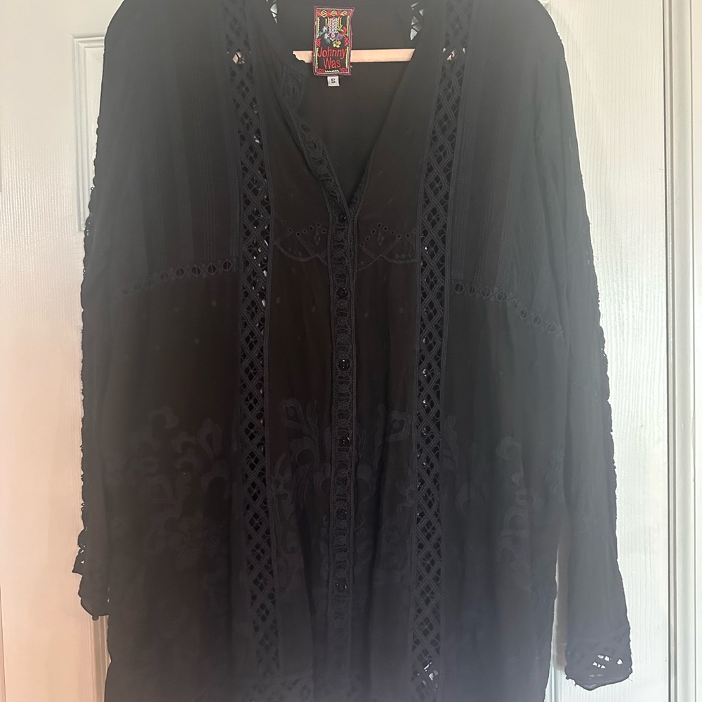 Johnny Was Black Lace Detail Top